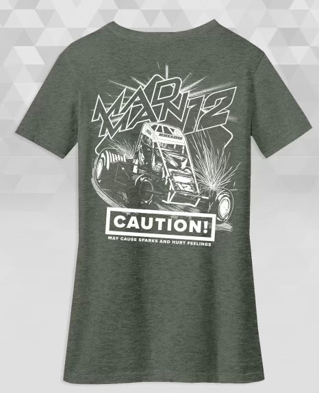 2025 RBM "Caution May Cause Sparks And Hurt Feelings"  Ladies V-neck Heather Green