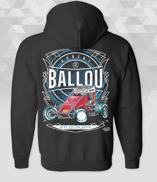 (Pre-Order) 2026 - Youth - "Robert Ballou Blue Collar Racer" Zip-Up Hoodie - Black