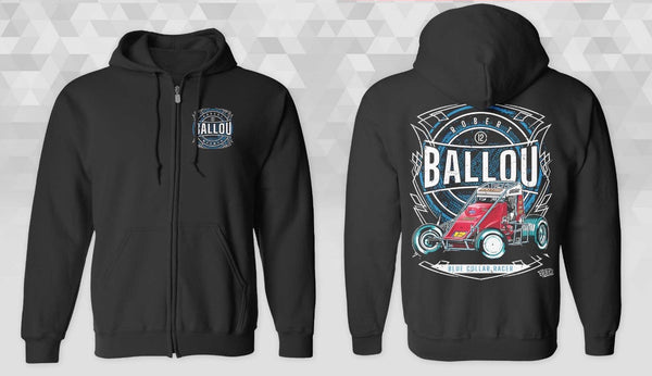 (Pre-Order) 2026 - Youth - "Robert Ballou Blue Collar Racer" Zip-Up Hoodie - Black