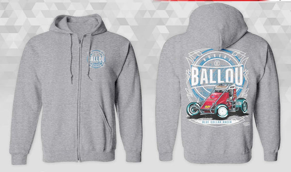 (Pre-Order) 2026 - Youth - "Robert Ballou Blue Collar Racer" Zip-Up Hoodie - Athletic Heather