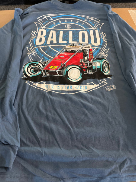 2026 Robert Ballou - Blue Collar Racer Long Sleeve T-Shirt - Steel Blue "Large and X-Large only"